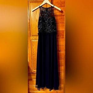 Size 12 navy blue beaded sequin top floor length dress